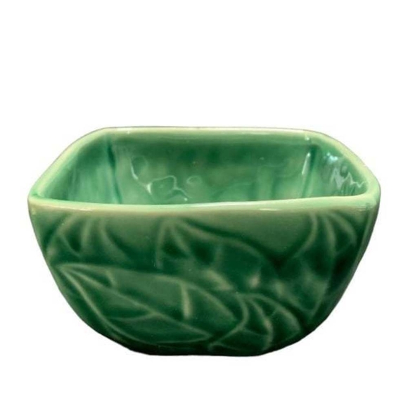 BOWL 214 WEST Green Ceramic Leaves Design Square Bowl All Purpose Serving Bowl - Picture 2 of 5